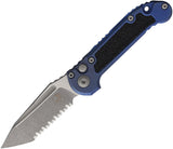 Microtech Automatic LUDT Marfione Select Button Lock Knife Antique Blue Titanium & Traction Apocalyptic M390MK Serrated Tanto Blade 113612APMS4
