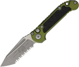 Microtech Automatic LUDT Gen III Button Lock OD Green Aluminum & Traction Apocalyptic M390MK Serrated Knife 113612APOD