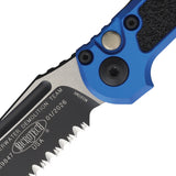 Microtech Automatic LUDT Gen III Button Lock Blue Aluminum & Traction M390MK Two-Tone Serrated Tanto Knife 11362BL