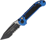 Microtech Automatic LUDT Gen III Button Lock Blue Aluminum & Traction M390MK Two-Tone Serrated Tanto Knife 11362BL