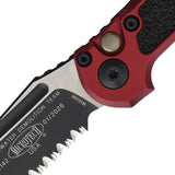 Microtech Automatic LUDT Gen III Button Lock Merlot Red Aluminum & Traction Two-Tone M390MK Serrated Knife 11362MR