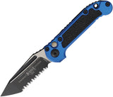 Microtech Automatic LUDT Gen III Button Lock Blue Aluminum & Traction M390MK Two-Tone Serrated Knife 11363BL