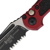 Microtech Automatic LUDT Gen III Button Lock Merlot Red Aluminum & Traction Two-Tone M390MK Serrated Knife 11363MR