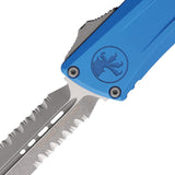 Microtech Automatic Combat Troodon Gen III OTF Knife Blue Aluminum Apocalyptic Serrated Dagger Blade 114211APBL
