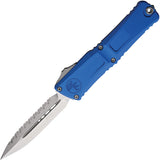 Microtech Automatic Combat Troodon Gen III OTF Knife Blue Aluminum Stonewash Top Serrated Blade 114212BL