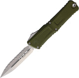 Microtech Automatic Combat Troodon Gen III OTF Knife OD Green Aluminum Stonewash Top Serrated Blade 114212OD