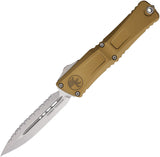 Microtech Automatic Combat Troodon Gen III OTF Knife Tan Aluminum Stonewash Top Serrated Blade 114212TA