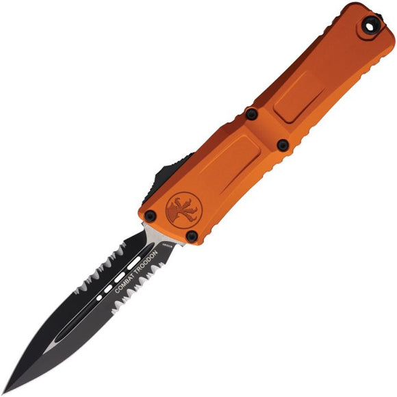 Microtech Automatic Combat Troodon Gen III OTF Knife Orange Aluminum Two-Tone Serrated Dagger Blade 11422OR