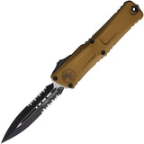 Microtech Automatic Combat Troodon Gen III OTF Knife Tan Aluminum Two-Tone Serrated Dagger Blade 11422TA