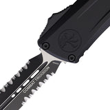 Microtech Automatic Combat Troodon Gen III OTF Knife Black Aluminum Two-Tone Serrated Blade 11422T