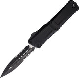 Microtech Automatic Combat Troodon Gen III OTF Knife Black Aluminum Two-Tone Serrated Blade 11422T