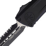 Microtech Automatic Combat Troodon Gen III OTF Knife Black Aluminum Two-Tone Serrated Blade 11423T