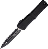 Microtech Automatic Combat Troodon Gen III OTF Knife Black Aluminum Two-Tone Serrated Blade 11423T