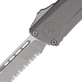 Microtech Automatic Combat Troodon Gen III OTF Knife Natural Clear Gray Aluminum Apocalyptic Serrated Blade 114311APNC