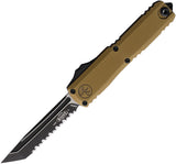Microtech Automatic UTX-70 Gen IV OTF Knife Tan Aluminum Two-Tone Serrated Tanto Blade 114943TA
