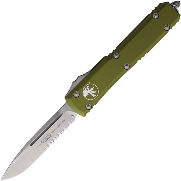 Microtech Automatic Ultratech OTF Knife OD Green Aluminum Partially Serrated Drop Pt Blade 12111OD