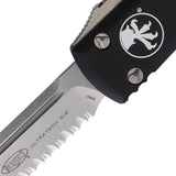 Microtech Automatic Ultratech OTF Knife Black Aluminum Partially Serrated Drop Pt Blade 12111