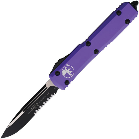Microtech Automatic Ultratech OTF Knife Purple Aluminum Partially Serrated Drop Pt Blade 1212PU