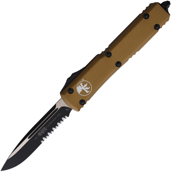 Microtech Automatic Ultratech OTF Knife Tan Aluminum Partially Serrated Drop Pt Blade 1212TA