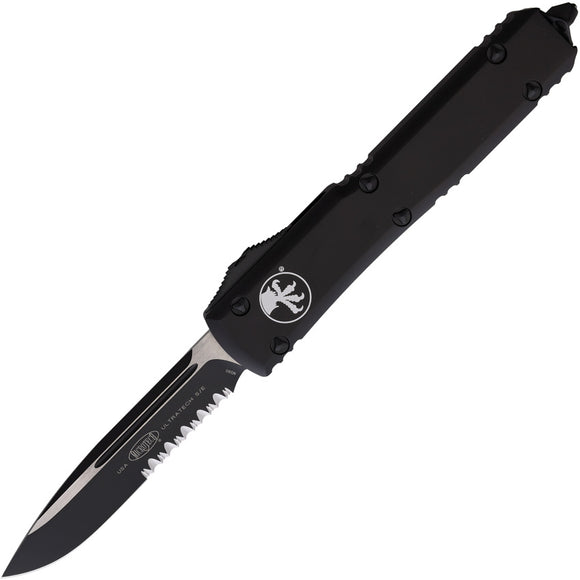 Microtech Automatic Ultratech OTF Knife Black Aluminum Partially Serrated Drop Pt Blade 1212T