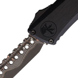 Microtech Automatic Combat Troodon Hellhound OTF Knife Black Aluminum Coppermal Damascus Blade 121916MS1