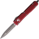 Microtech Automatic Ultratech OTF Knife Distressed Merlot Red Aluminum Apocalyptic Dagger Blade 12210DMR