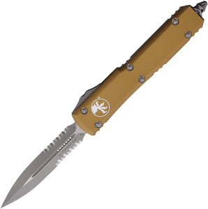 Microtech Automatic Ultratech OTF Knife Tan Aluminum Apocalyptic Serrated Double Edge Blade 12211APTA