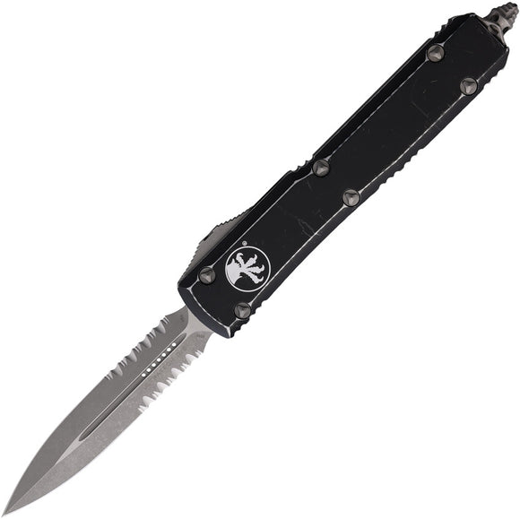 Microtech Automatic Ultratech OTF Knife Distressed Black Aluminum Apocalyptic Dagger Blade 12211DBK