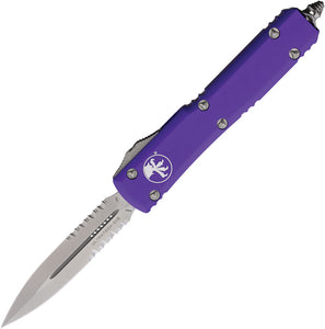 Microtech Automatic Ultratech OTF Knife Purple Aluminum Serrated Double Edge Blade 12211PU