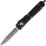 Microtech Automatic Ultratech OTF Knife Distressed Black Aluminum Apocalyptic Dagger Blade 12212DBK