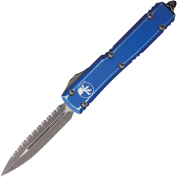 Microtech Automatic Ultratech OTF Knife Distressed Blue Aluminum Apocalyptic Serrated Blade 12212DBL