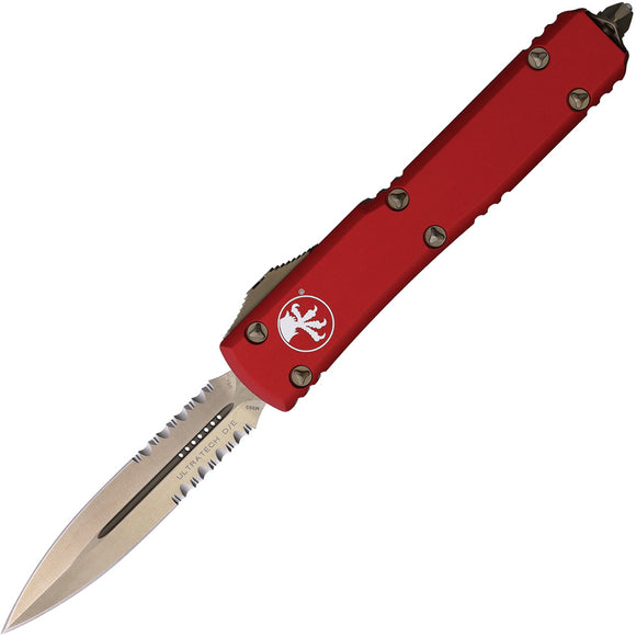 Microtech Automatic Ultratech OTF Knife Red Aluminum Bronze Partial Serrated Double Edge Blade 12214RD