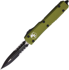 Microtech Automatic Ultratech OTF Knife OD Green Aluminum Two-Tone Serrated Double Edge Blade 1222OD