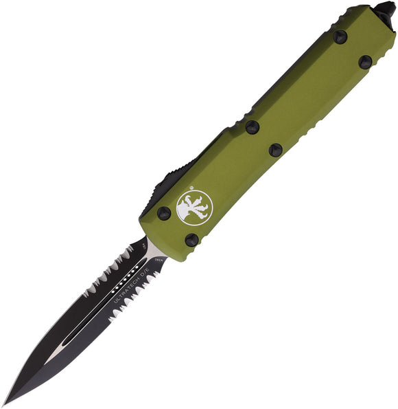 Microtech Automatic Ultratech OTF Knife OD Green Aluminum Two-Tone Serrated Double Edge Blade 1222OD