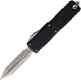 Microtech Automatic UTX-85 Spartan Gen IV OTF Knife Black Topographic Aluminum Stonewash Blade 12304TP10