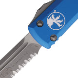 Microtech Automatic Ultratech OTF Knife Blue Aluminum Apocalyptic Serrated Tanto Blade 12212APRD