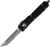 Microtech Automatic Ultratech OTF Knife Black Aluminum Apocalyptic Partially Serrated Tanto Blade 12311AP