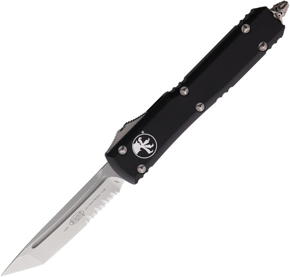 Microtech Automatic Ultratech OTF Knife Black Aluminum Partially Serrated Tanto Blade 12311