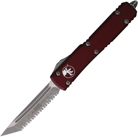 Microtech Automatic Ultratech OTF Knife Merlot Red Aluminum Apocalyptic Serrated Tanto Blade 12312APMR