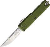 Microtech Automatic UTX-85 Gen IV OTF Knife OD Green Aluminum Stonewash Serrated Drop Pt Blade 1231411OD