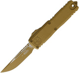 Microtech Automatic UTX-85 Gen IV OTF Knife RAL-8000 Tan Aluminum Drop Pt Blade 123141CRA
