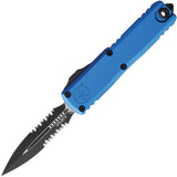 Microtech Automatic UTX-85 Gen IV OTF Knife Blue Aluminum Two-Tone Serrated Dagger Blade 123142BL