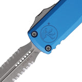 Microtech Automatic UTX-85 Gen IV OTF Knife Blue Aluminum Apocalyptic Serrated Dagger Blade 1232411APBL