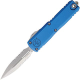 Microtech Automatic UTX-85 Gen IV OTF Knife Blue Aluminum Stonewash Serrated Dagger Blade 1232411BL