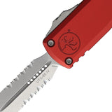 Microtech Automatic UTX-85 Gen IV OTF Knife Red Aluminum Stonewash Serrated Dagger Blade 1232411RD