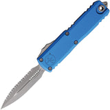 Microtech Automatic UTX-85 Gen IV OTF Knife Blue Aluminum Apocalyptic Serrated Dagger Blade 1232412APBL