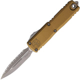 Microtech Automatic UTX-85 Gen IV OTF Knife Tan Aluminum Apocalyptic Serrated Dagger Blade 1232412APTA