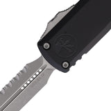Microtech Automatic UTX-85 Gen IV OTF Knife Black Aluminum Apocalyptic Serrated Dagger Blade 1232412AP