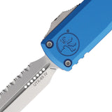 Microtech Automatic UTX-85 Gen IV OTF Knife Blue Aluminum Stonewash Serrated Dagger Blade 1232412BL