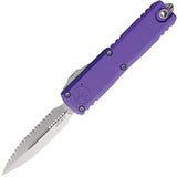 Microtech Automatic UTX-85 Gen IV OTF Knife Purple Aluminum Stonewash Serrated Dagger Blade 1232412PU